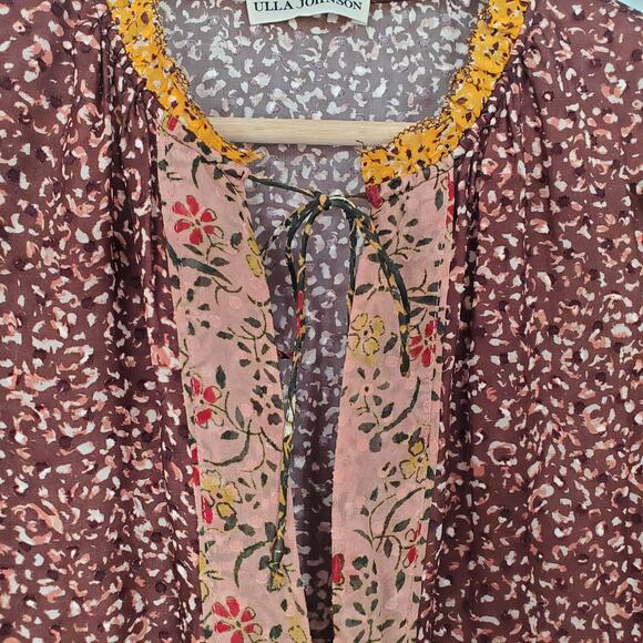 Ulla Johnson Essie Dress Tropical Print Silk Long Sleeve Mini Dress Size 2 - Picture 6 of 12